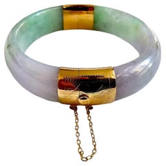 1882 Viceroy's Elliptical Burmese A-Jade Bangle Bracelet (with 14K Yellow Gold)