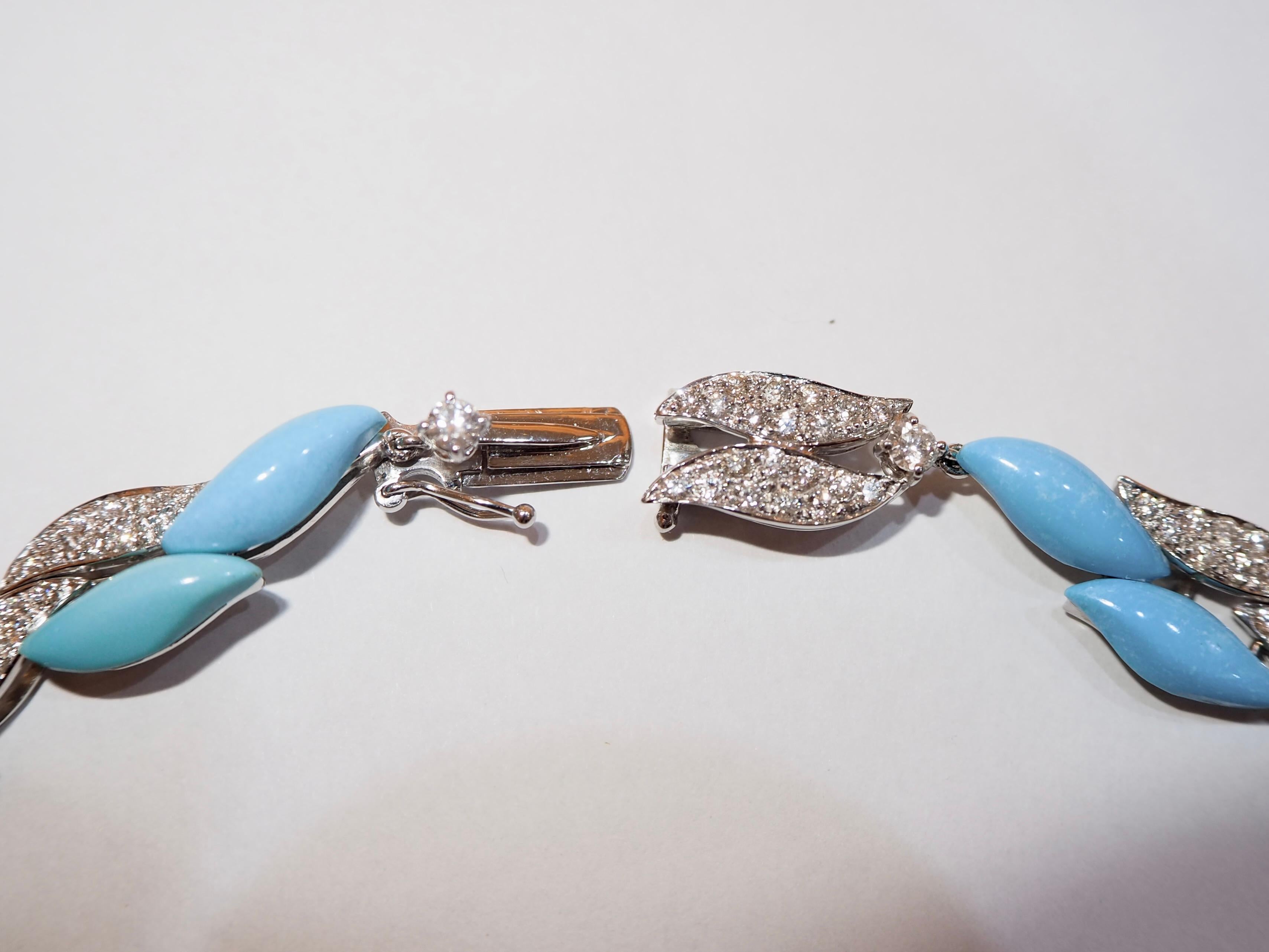 Collier de diamants 18,82 carats et turquoise en or blanc 18 carats Neuf - En vente à ROTTACH-EGERN, DE