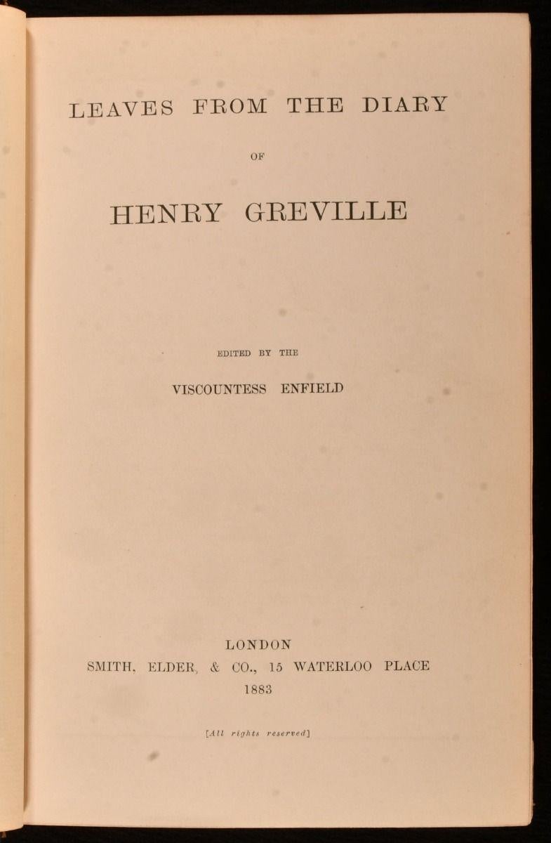 Late 19th Century 1883-1884 Leaves from the Diary of Henry Greville For Sale