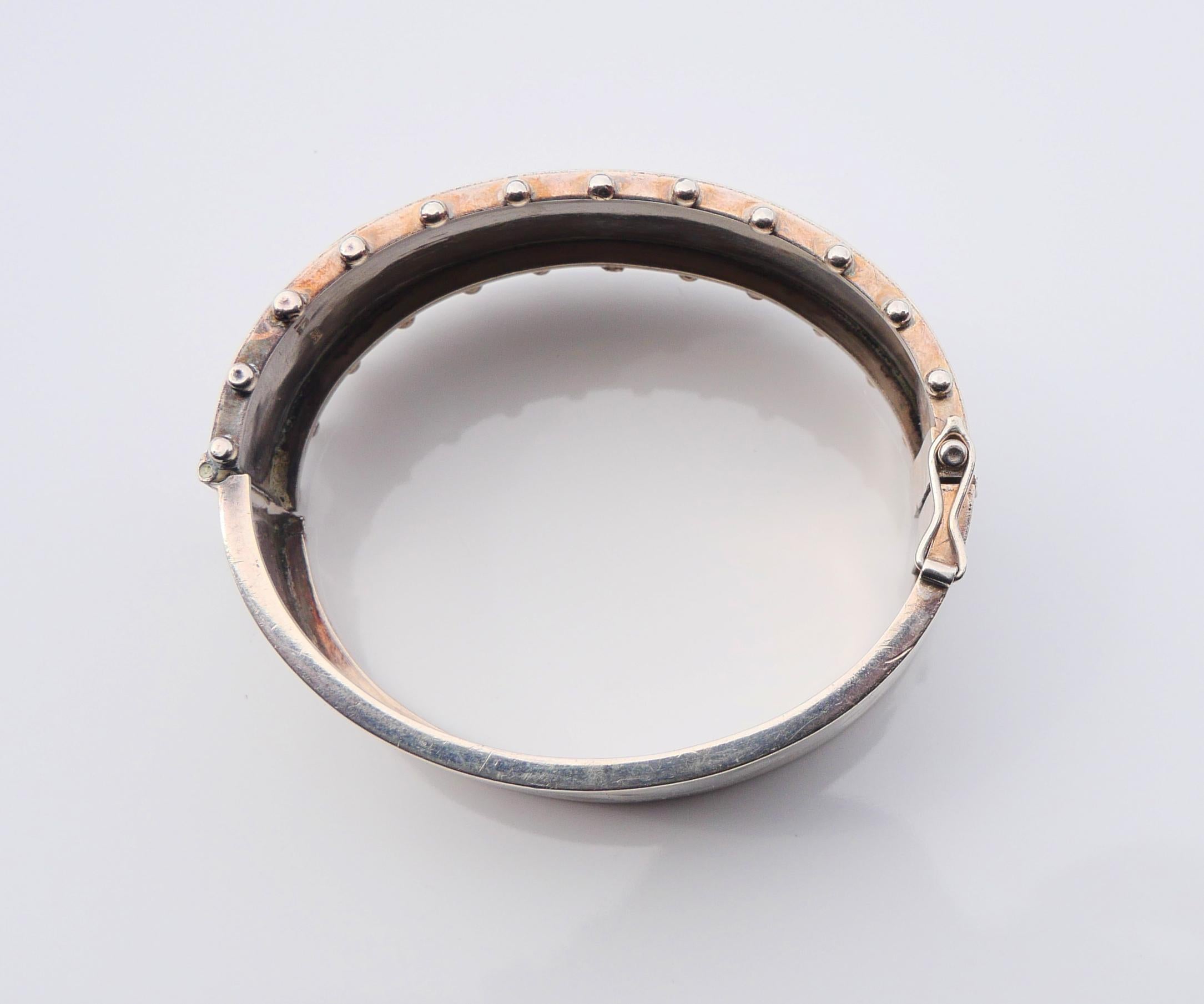 1883 Antique British Bracelet solid Sterling silver 14K Rose gold size S/M /36gr en vente 2