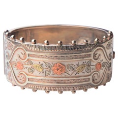 1883 Antique British Pulsera de plata de ley maciza 14K Oro rosa talla S/M /36gr