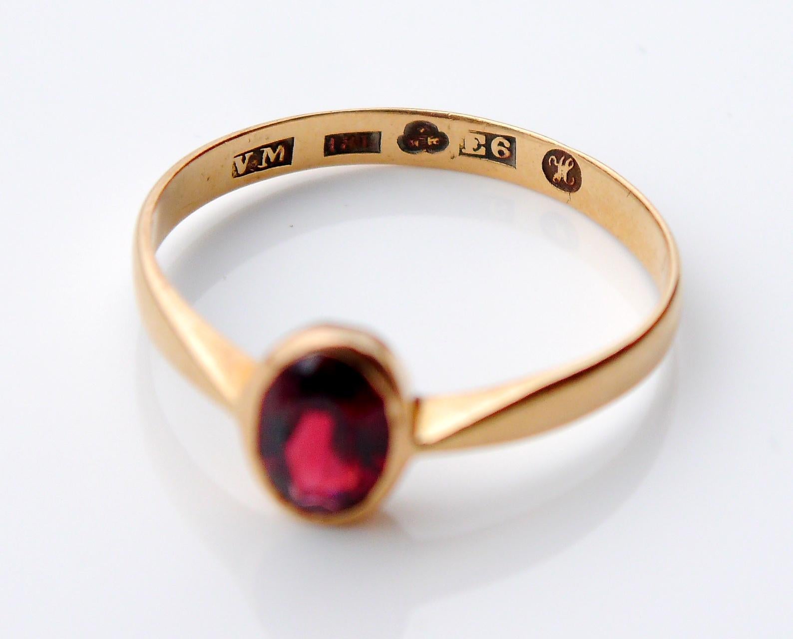 1883 Anillo Europeo Antiguo Granate macizo Oro 18K Ø 8US /1.9gr 5