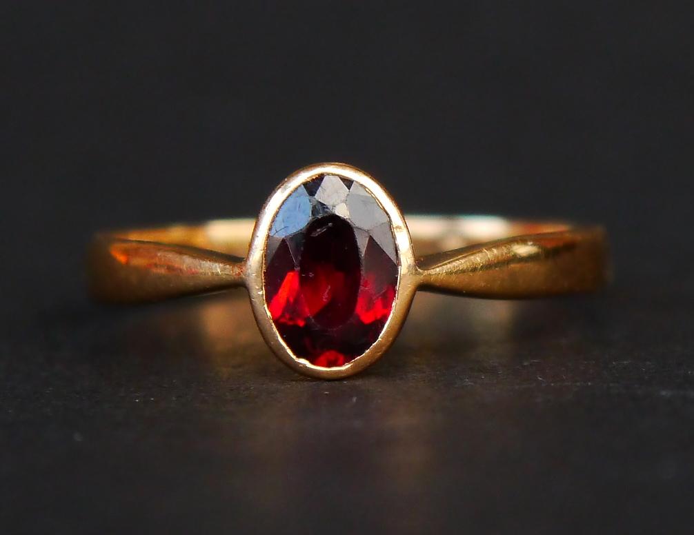 1883 Anillo Europeo Antiguo Granate macizo Oro 18K Ø 8US /1.9gr 3