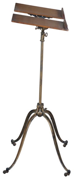 1883 Antique Victorian Cast Iron Quartersawn Oak Music Book Bible Lectern Stand