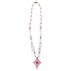 18.83 Carat Natural Ruby and Diamond Mixed Cut Cross Necklace in 18k Solid Gold