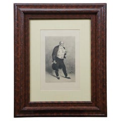 1883 French Antique Etching Self Portrait of Lhéritier Georges Cain Burled Frame