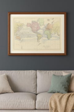 1884 Antique Decorative World Map – Mercator Projection, Victorian Era Print