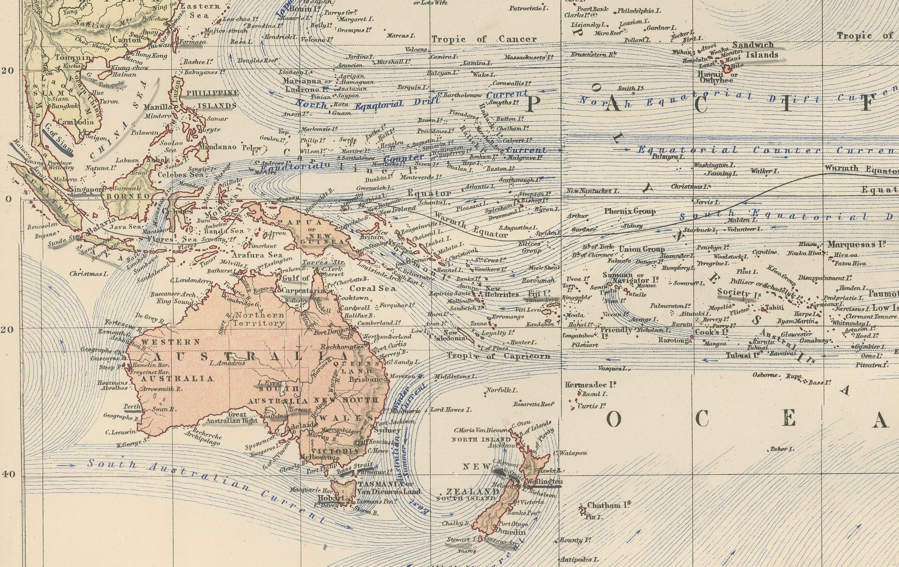 Papier 1884 Carte du monde décorative ancienne - Projection de Mercator, Impression de l'époque victorienne en vente