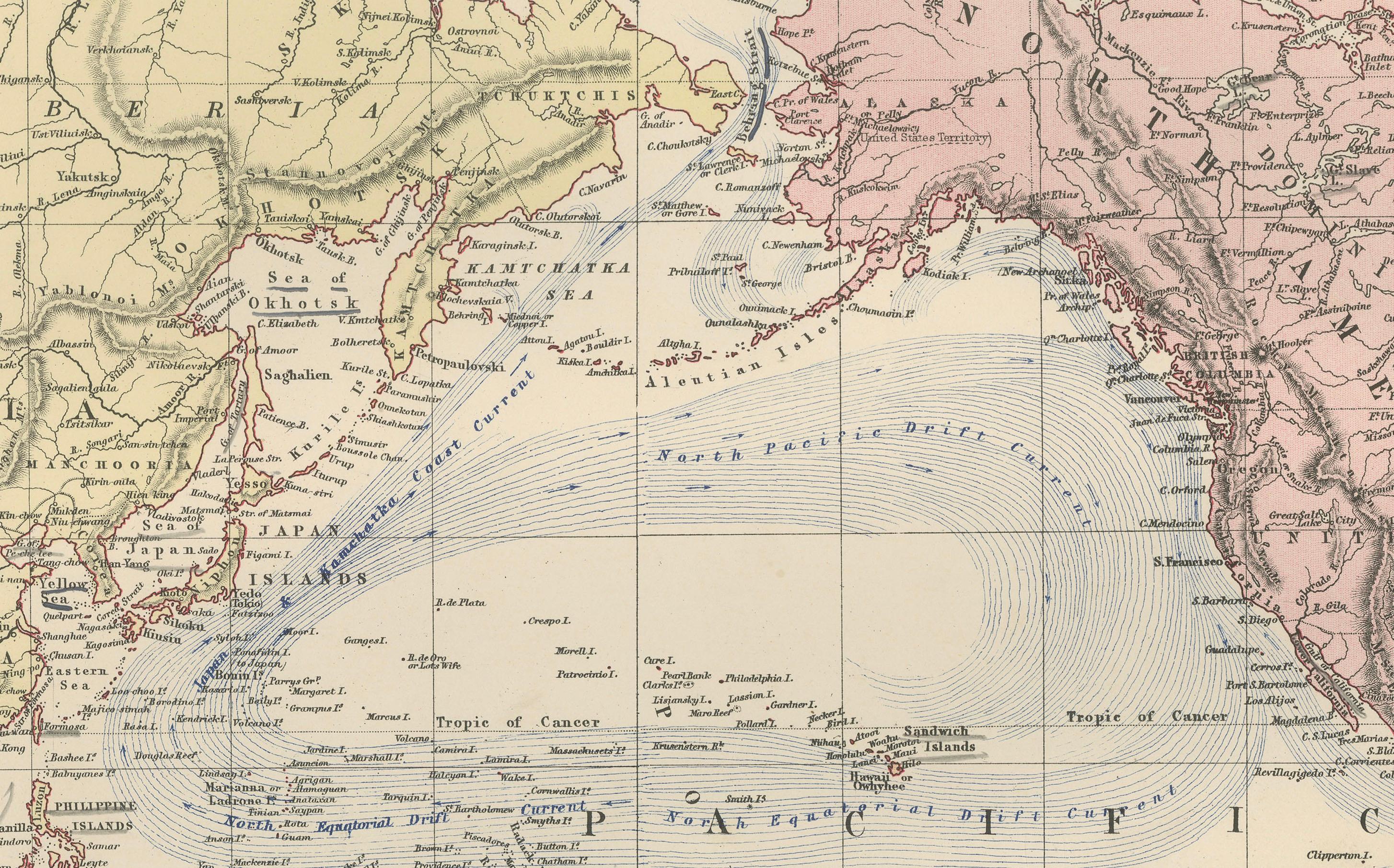 1884 Carte du monde décorative ancienne - Projection de Mercator, Impression de l'époque victorienne en vente 1