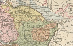 1884 Antique Map of Switzerland – Canton Divisions, Victorian Wall Art