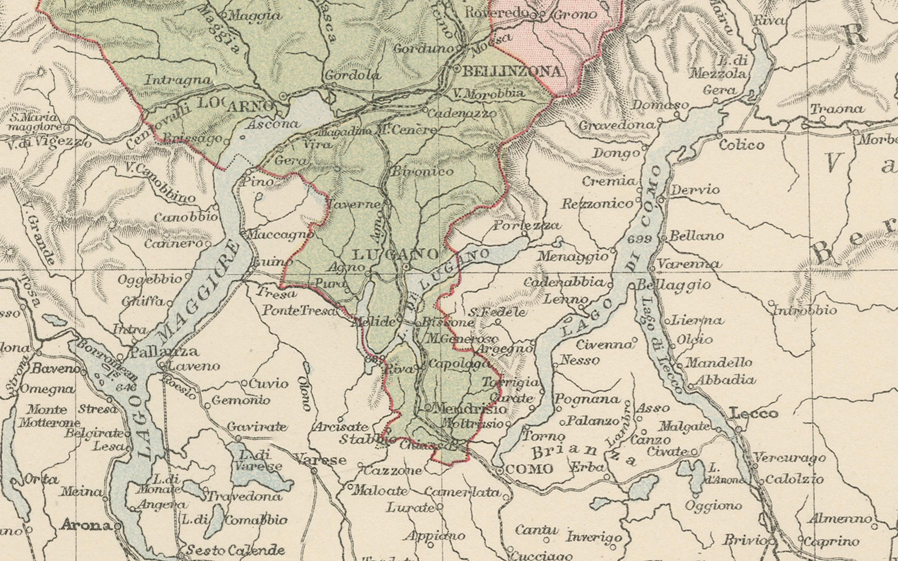 1884 Mapa Antiguo de Suiza - Divisiones Cantonales, Arte Victoriano de Pared Fines del siglo XIX en venta
