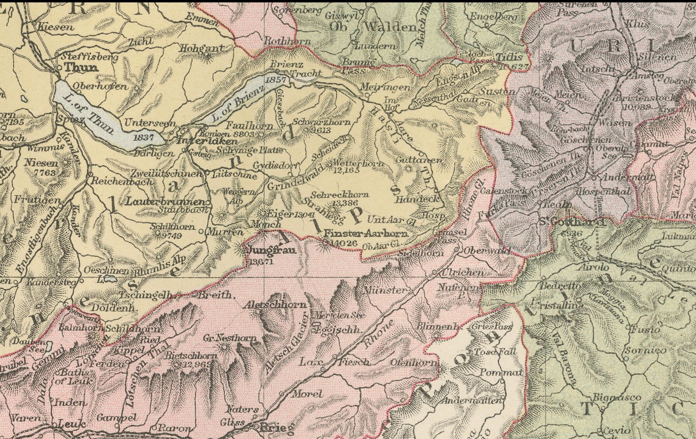 1884 Mapa Antiguo de Suiza - Divisiones Cantonales, Arte Victoriano de Pared Papel en venta