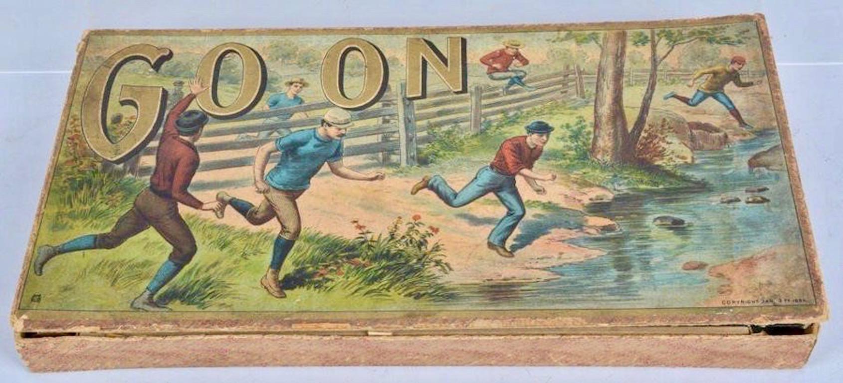 Chromolithographie « Run for the Stakes » de 1884, jeu de chevaux pour enfants, encadrée en vente 4
