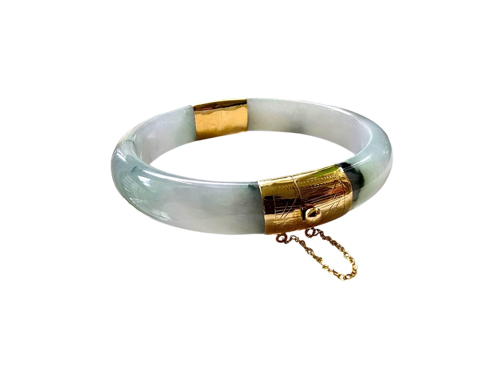 1884 Viceroy's Elliptical Burmese A-Jade Bangle Bracelet (with 14K Yellow Gold) For Sale 14