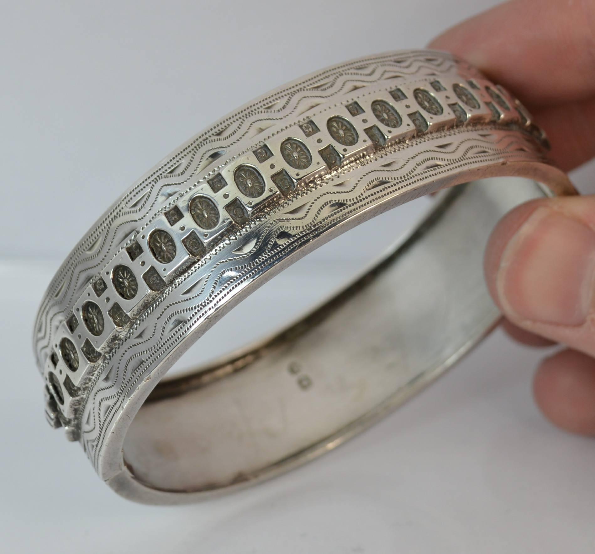 1884 Victorian Aesthetic Period Solid Silver Bangle 4