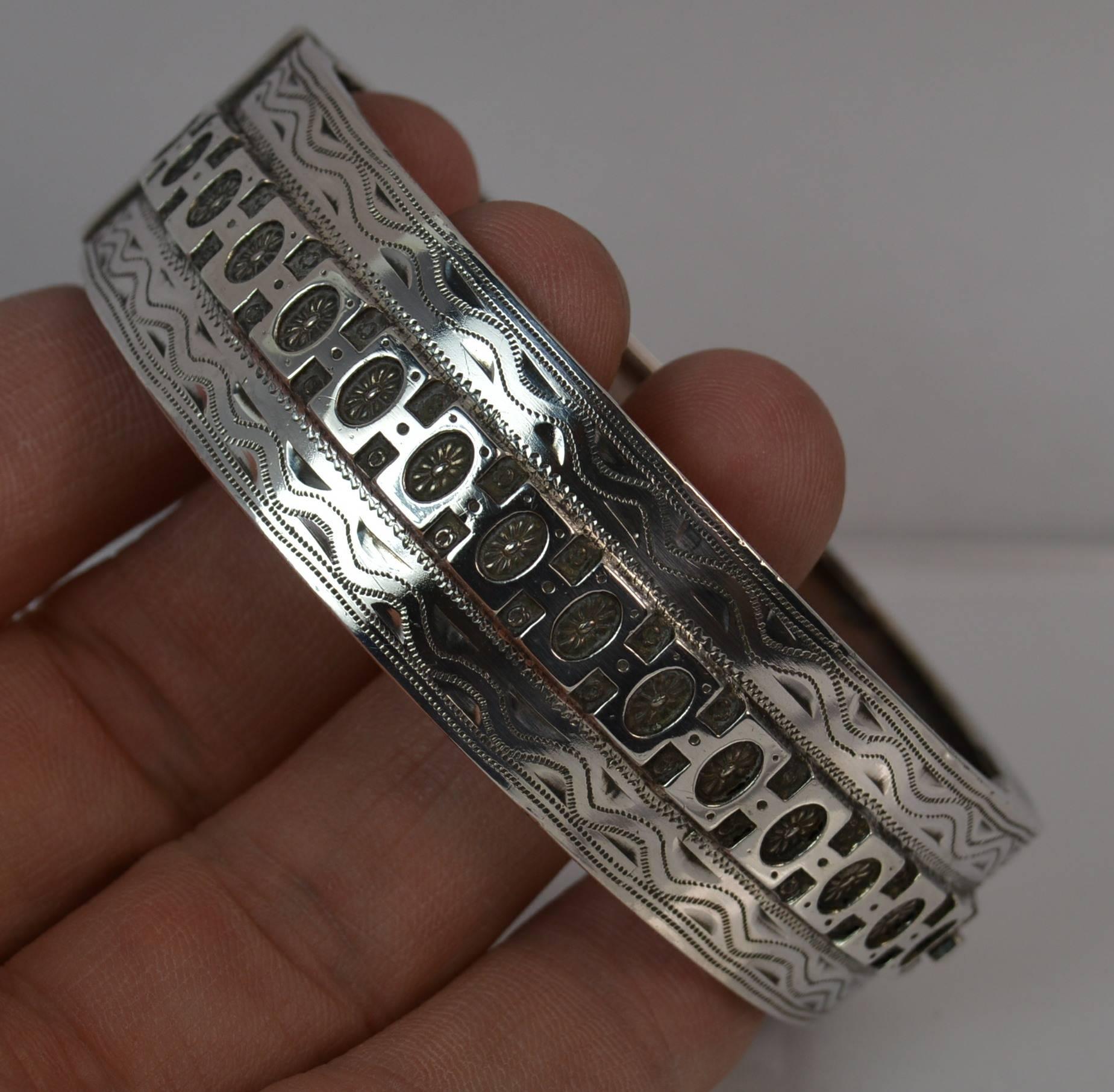 1884 Victorian Aesthetic Period Solid Silver Bangle 2
