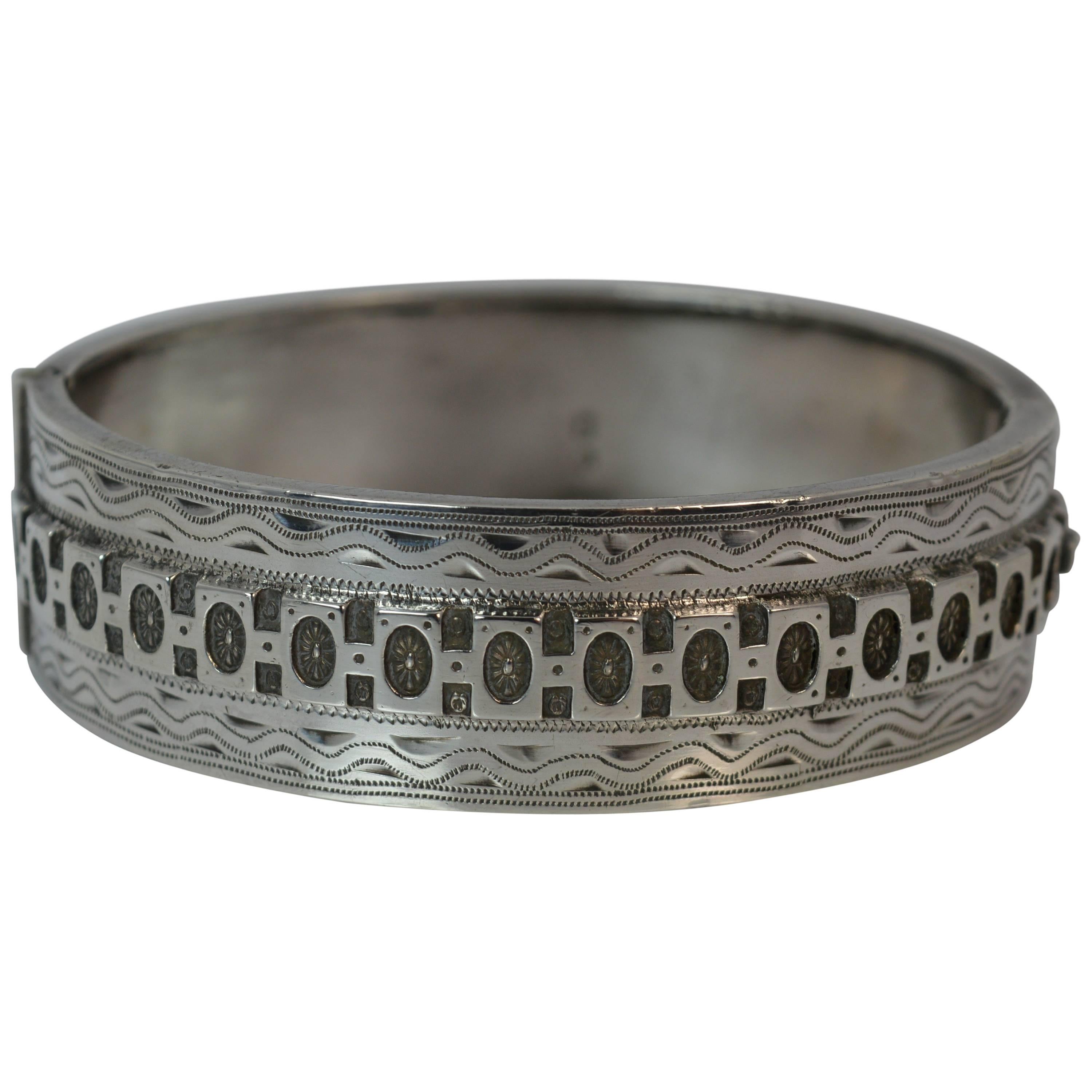 1884 Victorian Aesthetic Period Solid Silver Bangle