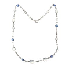 18.85 Carat Moonstone Diamond Sapphire White Gold Necklace