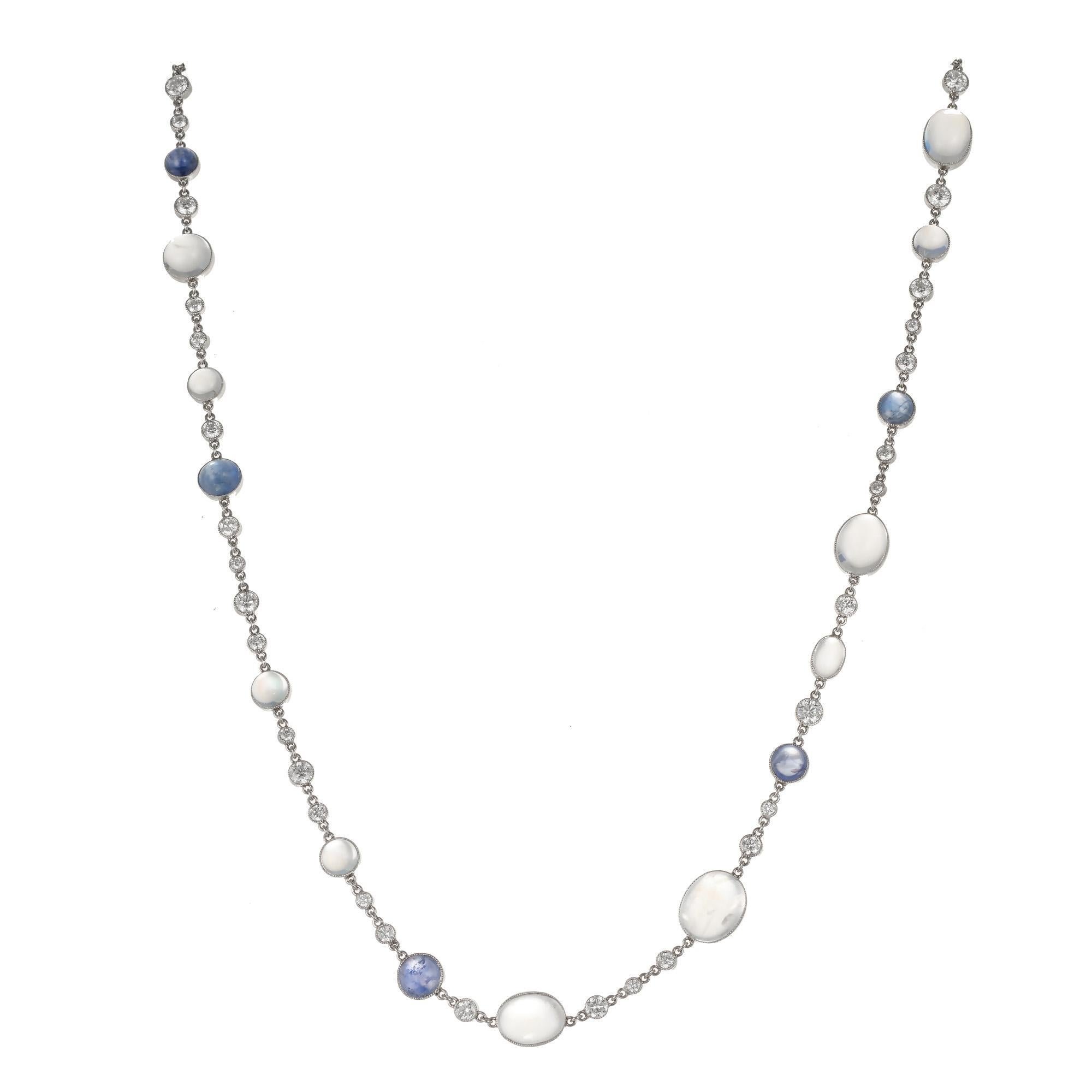 Women's 18.85 Carat Moonstone Diamond Sapphire White Gold Necklace For Sale