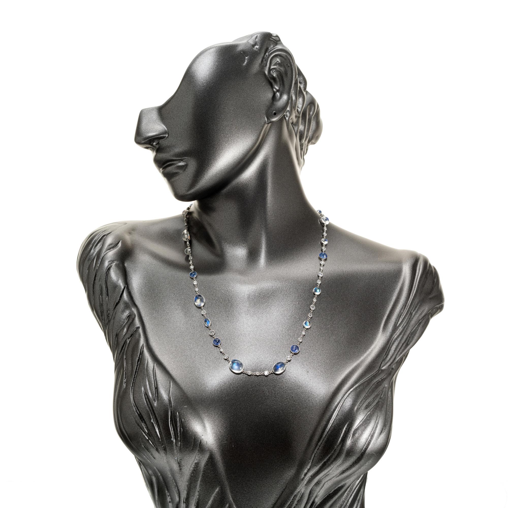 18.85 Carat Moonstone Diamond Sapphire White Gold Necklace For Sale 2