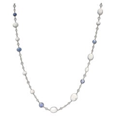 Vintage 18.85 Carat Moonstone Diamond Sapphire White Gold Necklace