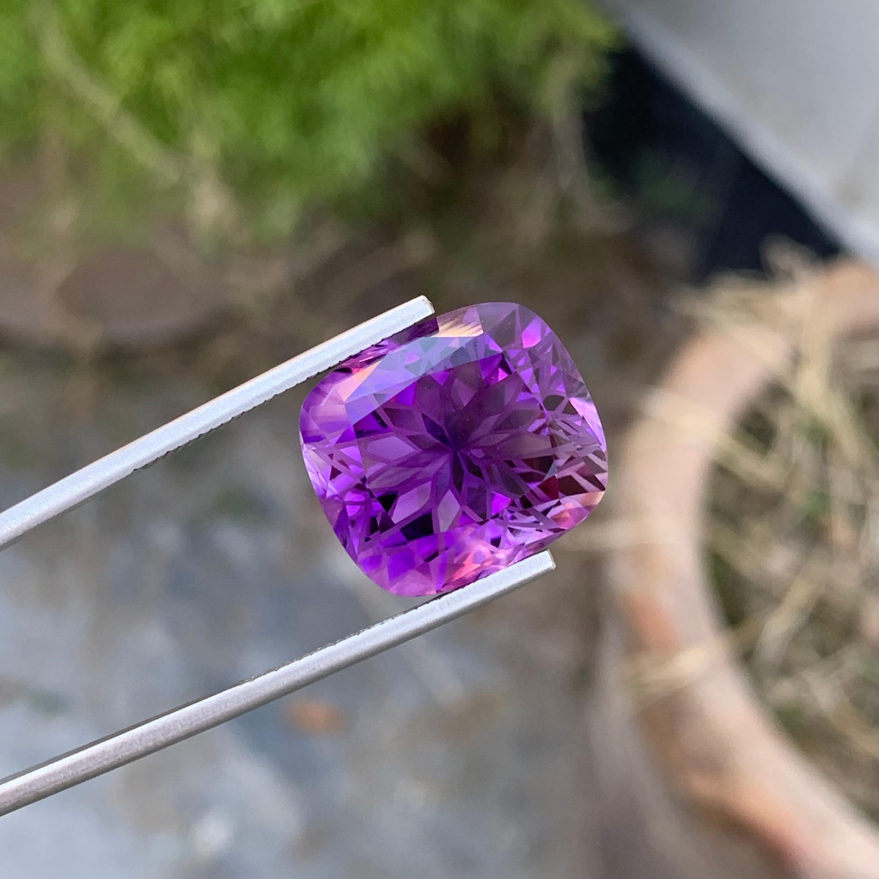 Cushion Cut 18.85 Carat Pretty Dark Purple Loose Amethyst Flower Cut Gem For Sale