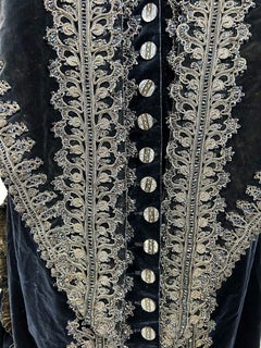 1885 Midnight Blue Velvet Reception Gown with Embroidery Details