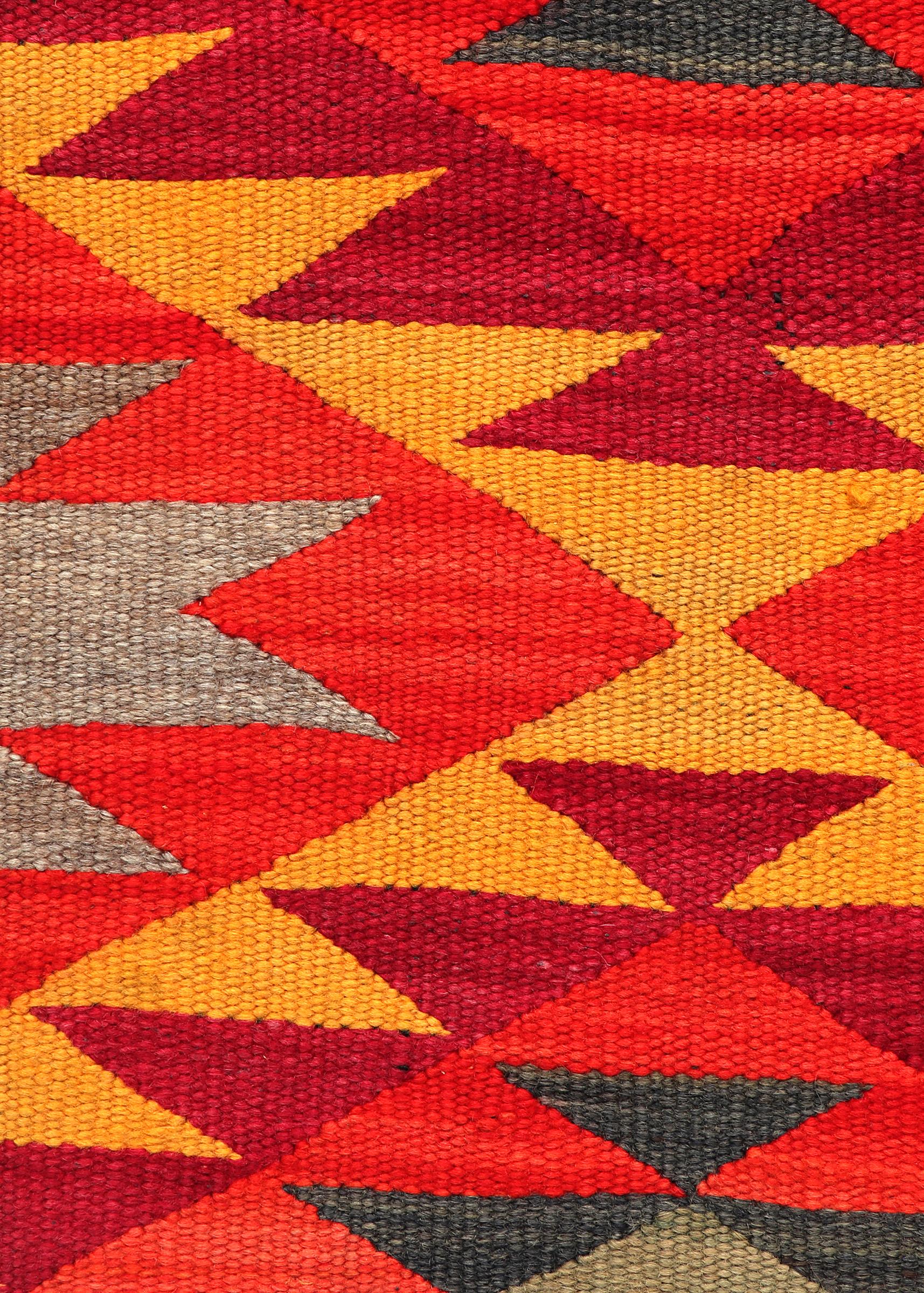 American 1885 Navajo Weaving in Jewel Tones, Red, Yellow, Orange, and Brown