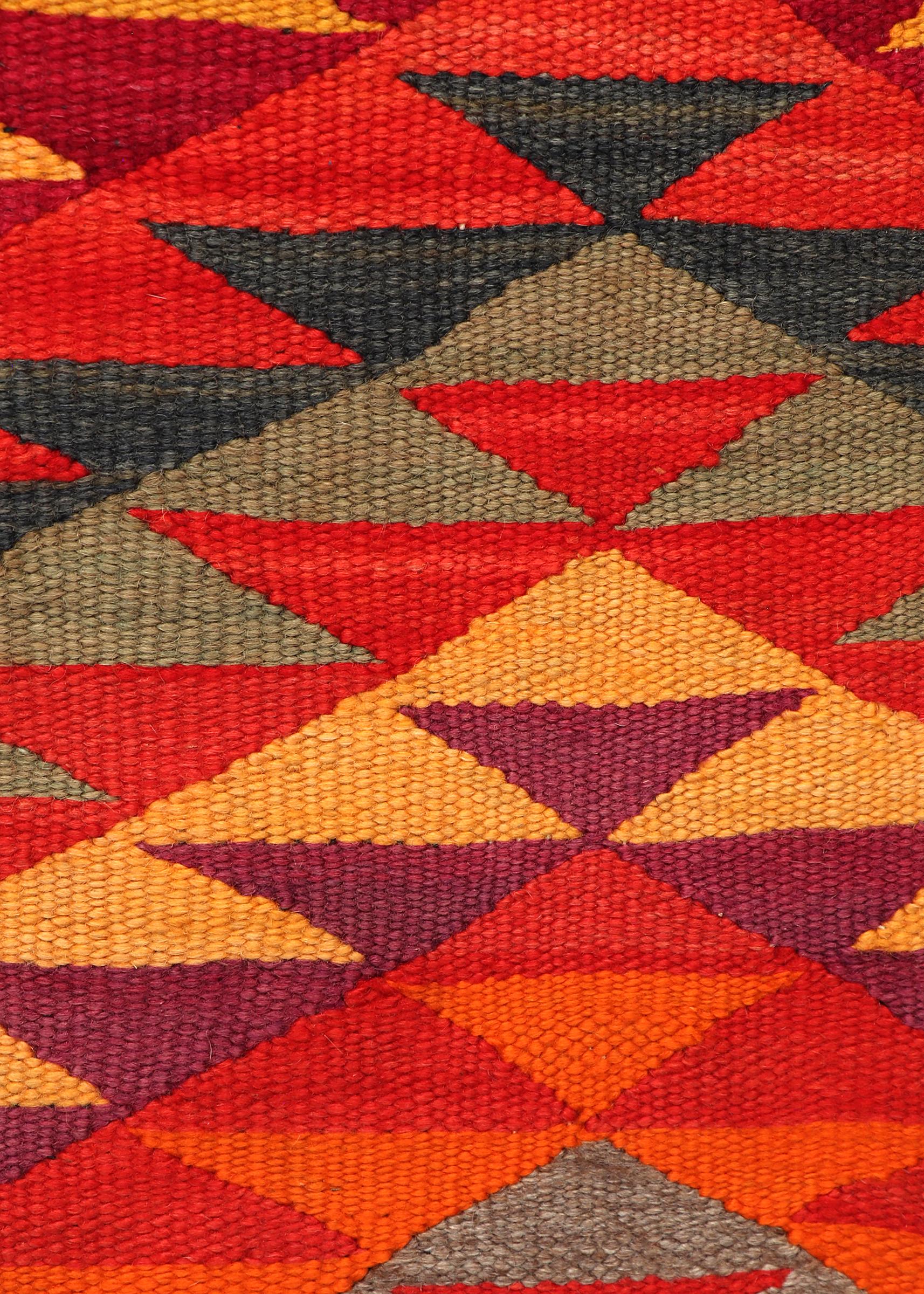 Dyed 1885 Navajo Weaving in Jewel Tones, Red, Yellow, Orange, and Brown