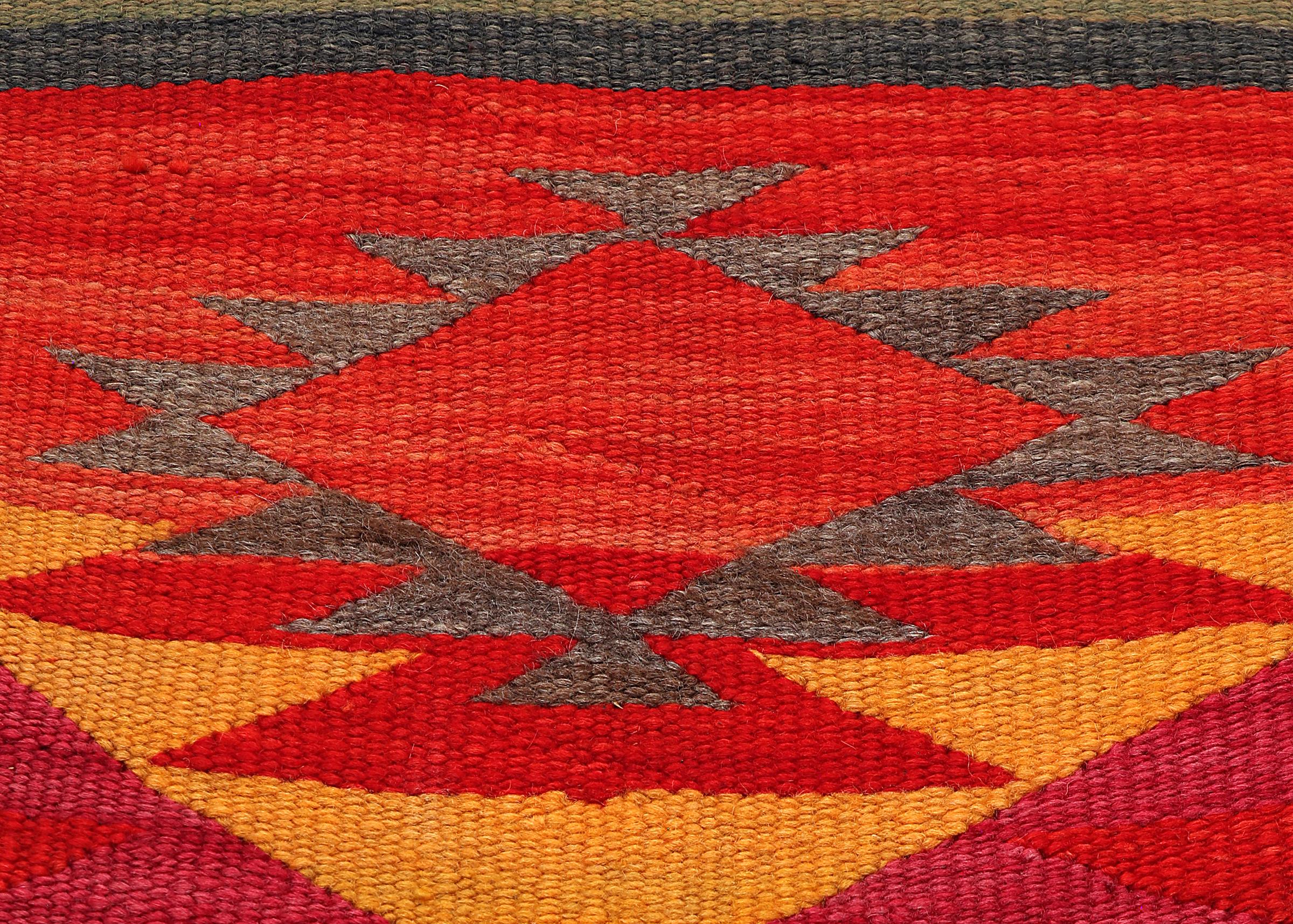 19th Century 1885 Navajo Weaving in Jewel Tones, Red, Yellow, Orange, and Brown