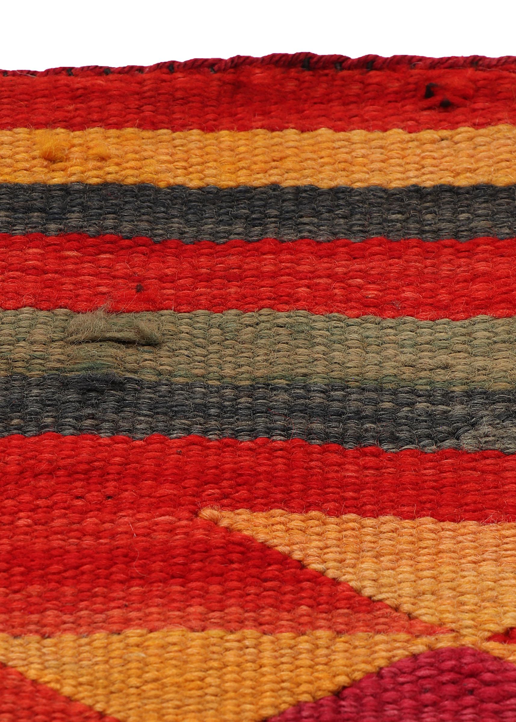 Wool 1885 Navajo Weaving in Jewel Tones, Red, Yellow, Orange, and Brown