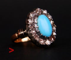 1885 Nordic Halo Ring 2.5ct Turquoise 1.5 ct Diamonds 18K Gold Silver Ø8US /5gr
