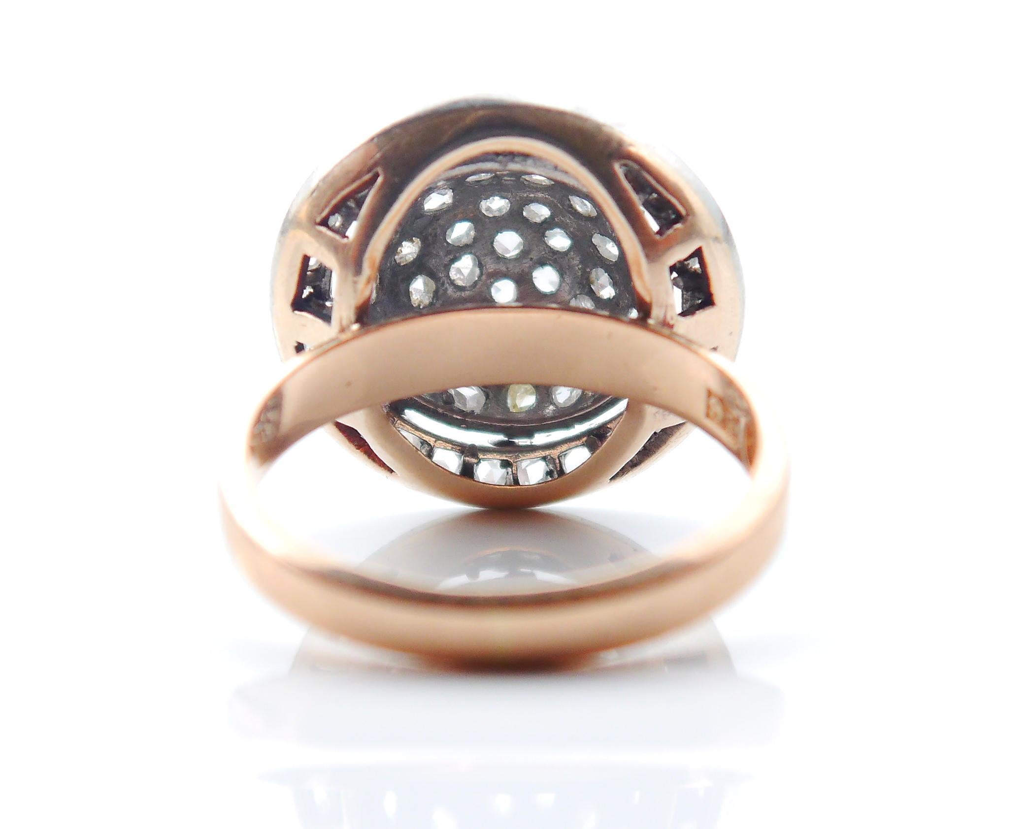 Taglio a rosa Anello 1885 con 1ctw di diamanti in oro massiccio 18 carati Ø US7.75 / 6gr in vendita