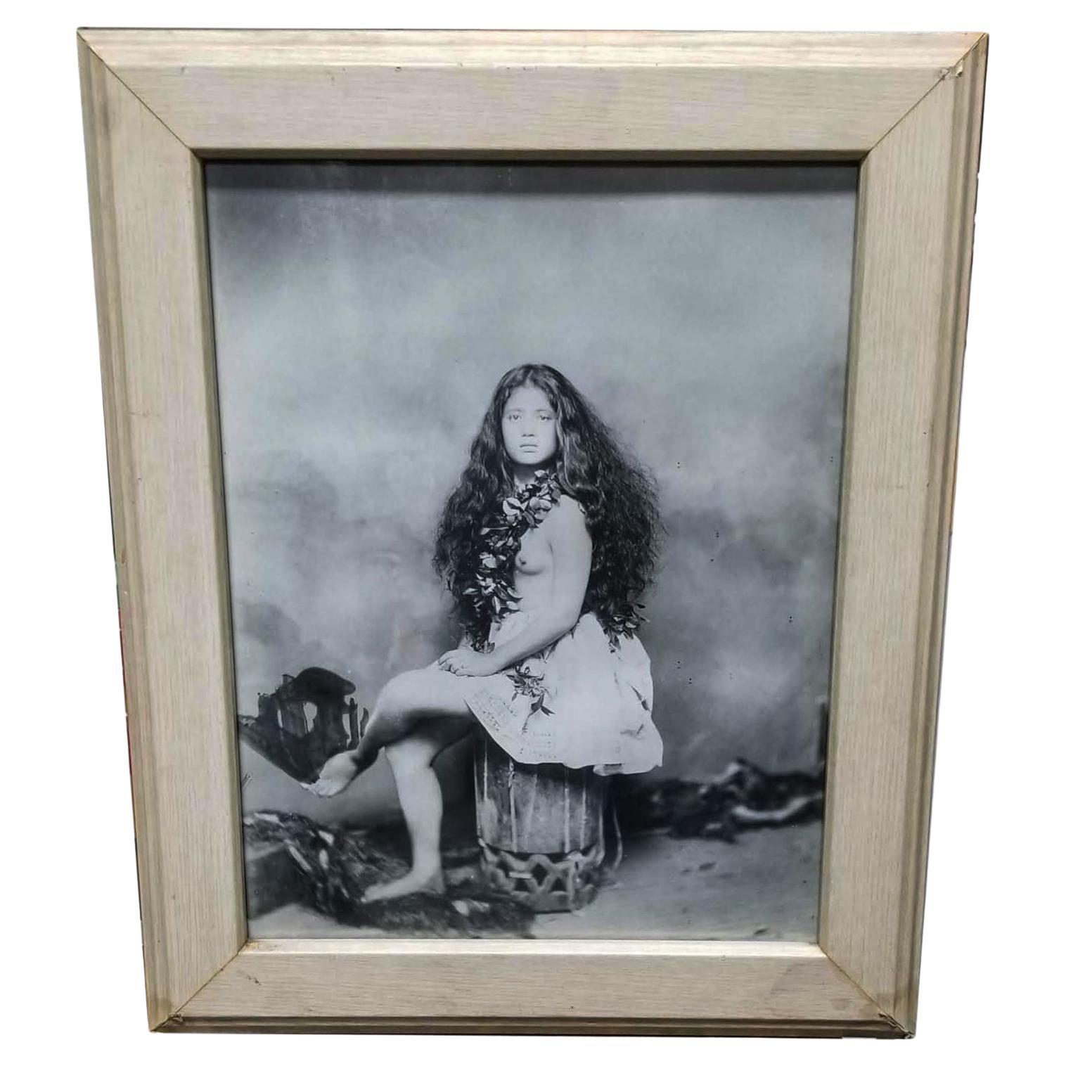1885 Victorian Hula Preformer in Pa‘u Skirt Lithograph Print w/ frame