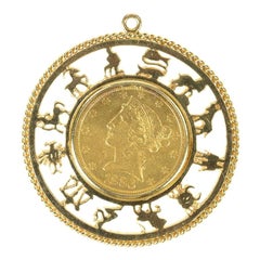 1886 $5.00 United States Gold Coin, Astrology Pendant Charm