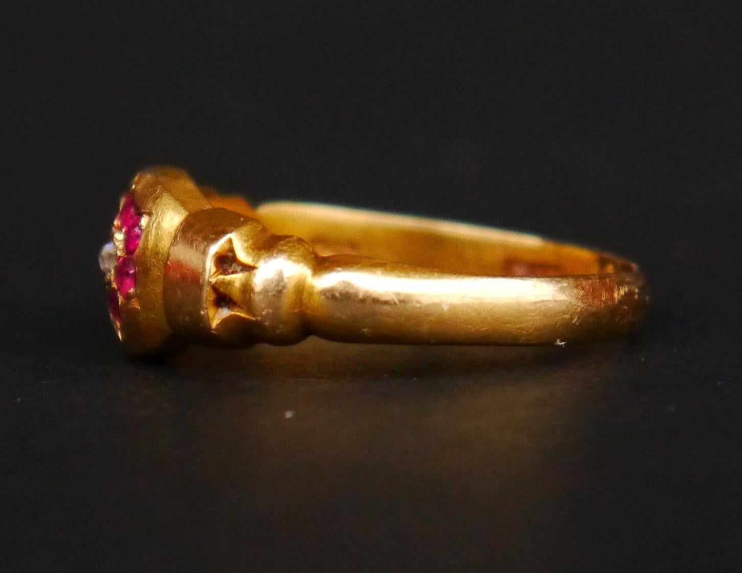 1886 Antique British Ring Ruby  Diamonds solid 18K Gold Ø US 5.75 /2.7gr For Sale 7