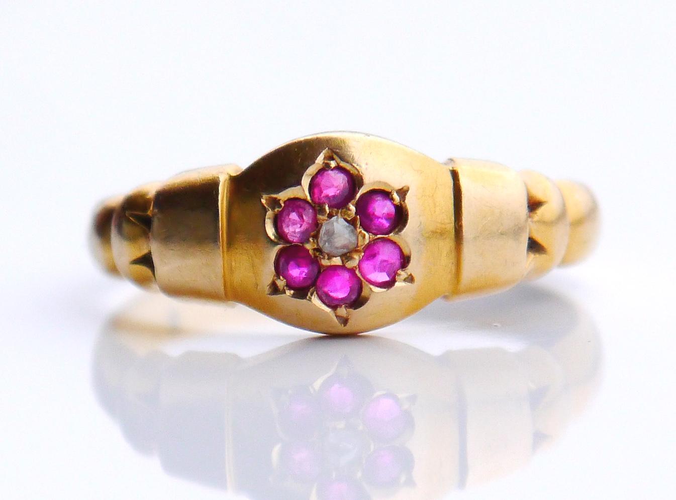 1886 Antique British Ring Ruby  Diamonds solid 18K Gold Ø US 5.75 /2.7gr For Sale 1