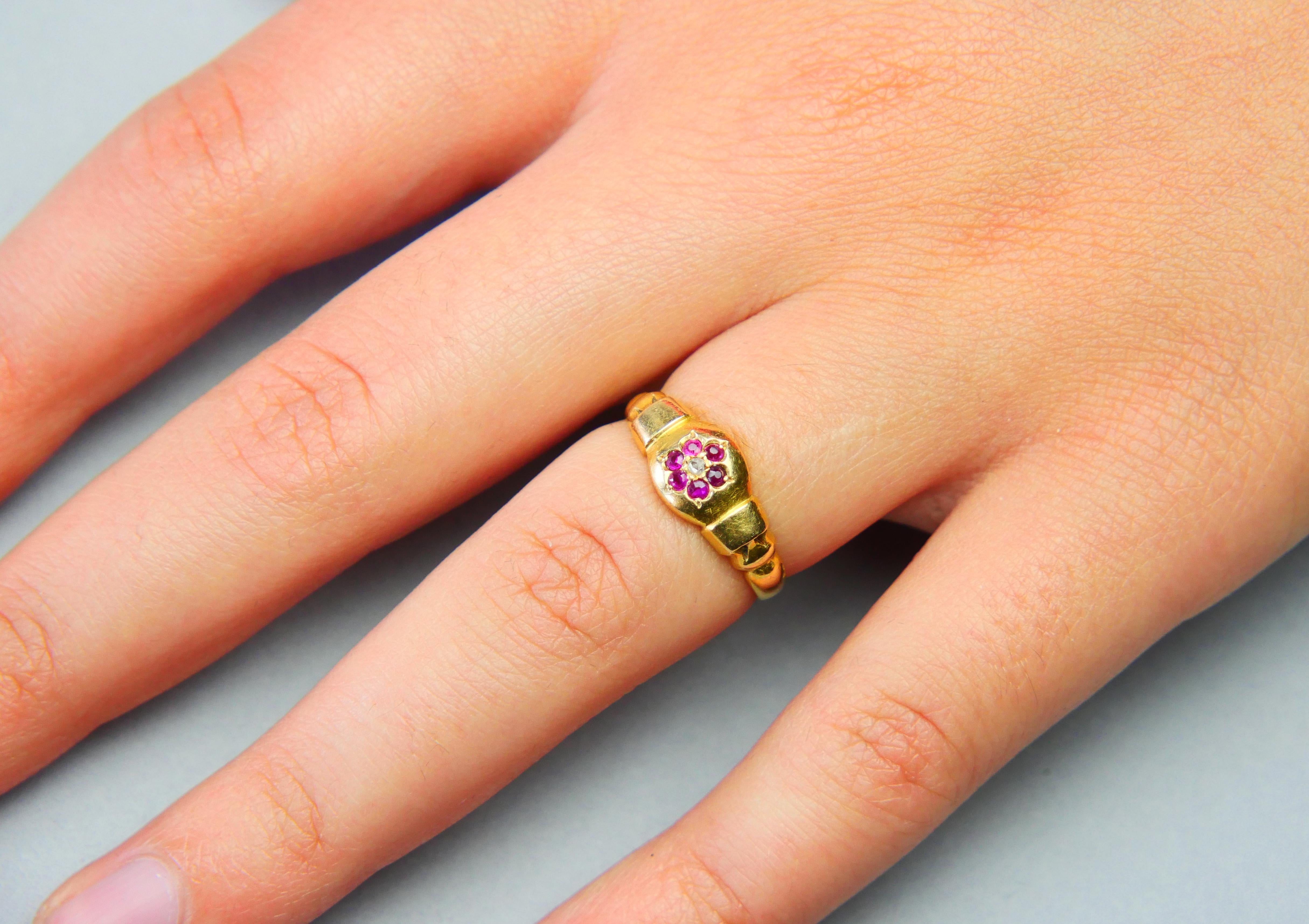 1886 Antique British Ring Ruby  Diamonds solid 18K Gold Ø US 5.75 /2.7gr For Sale 3