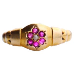 1886 Anillo Antique British Rubí  Diamantes macizos Oro 18K Ø US 5.75 /2.7gr