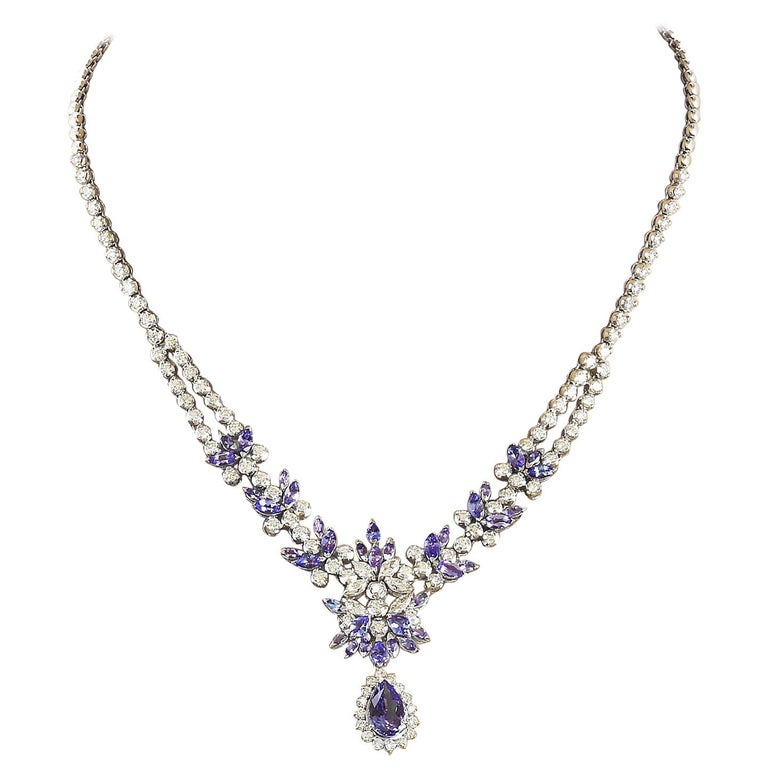 18.86 Carat Tanzanite 18 Karat Solid White Gold Diamond Necklace For ...
