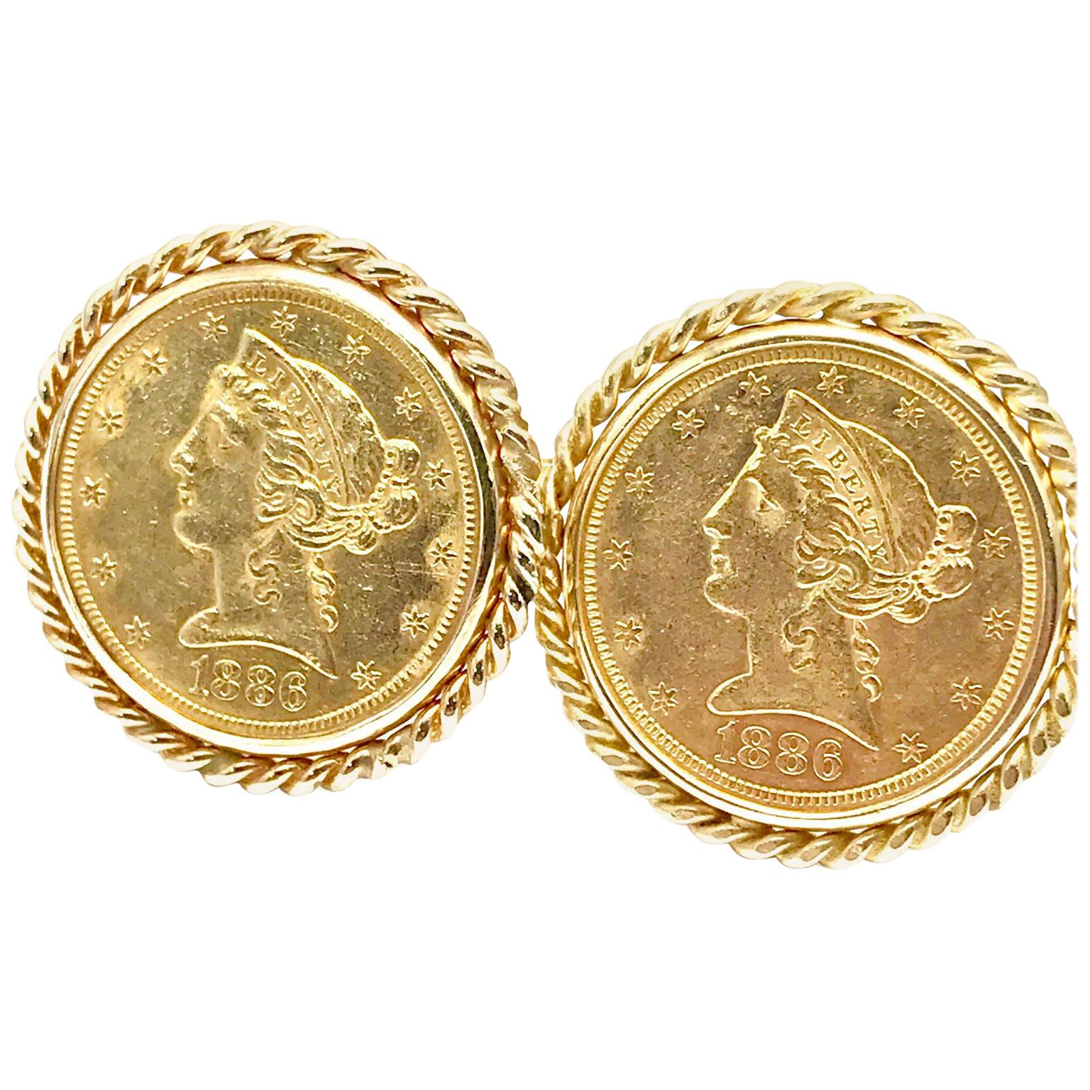 1886 Five Dollar United States Gold Coin Cufflinks
