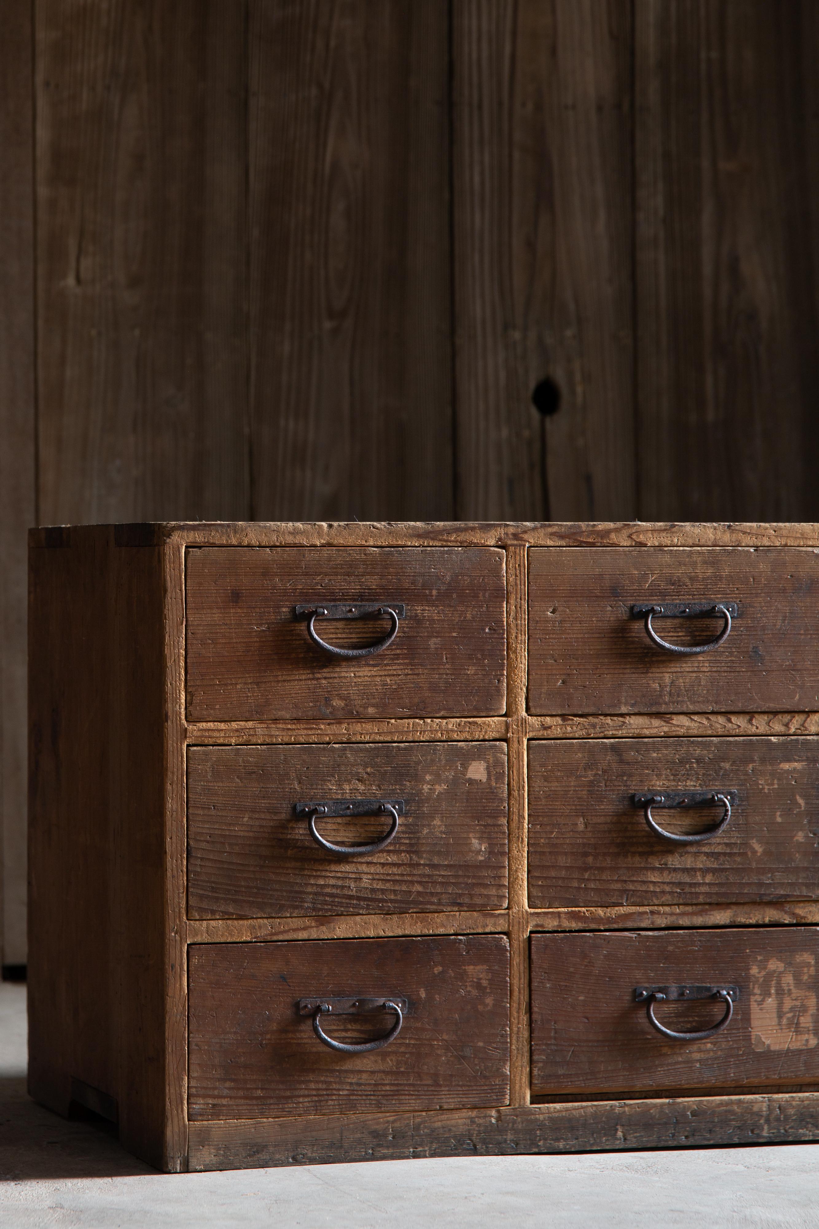 Late 19th Century 1886 (Meiji 19) Japanese antique dougu tansu, tool chest of drawers wabi sabi For Sale