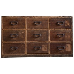 1886 (Meiji 19) Japanese antique dougu tansu, tool chest of drawers wabi sabi