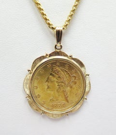 1886 S $5 Gold Liberty Head Coin in 14 Karat Bezel and Chain