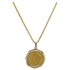 1886 S $5 Gold Liberty Head Coin in 14 Karat Bezel and Chain