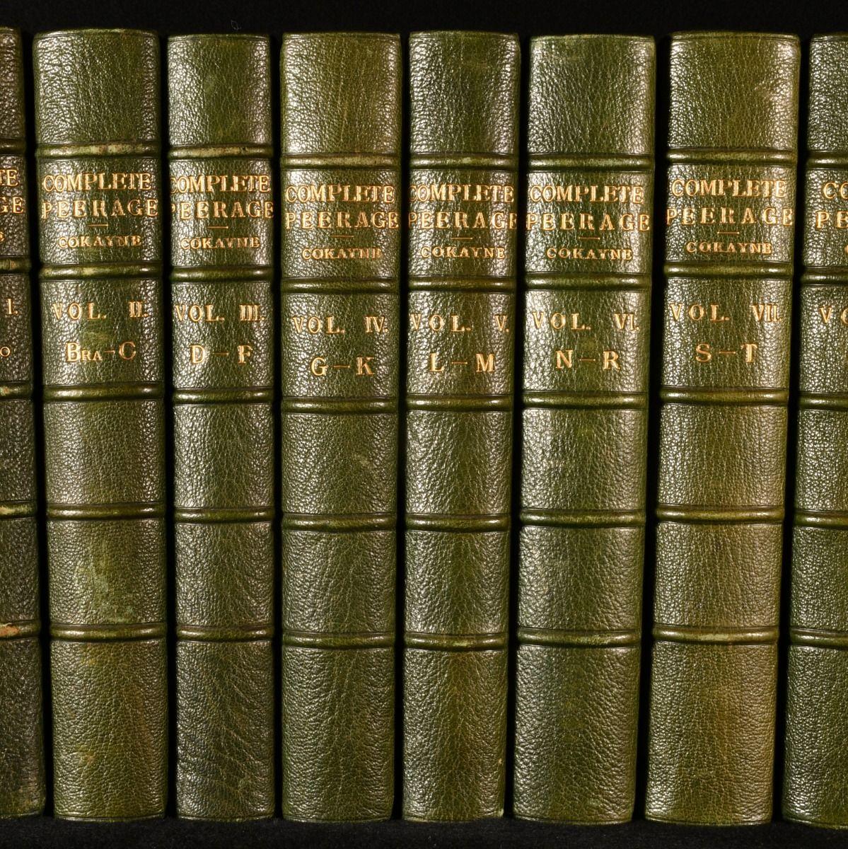 A beautifully bound first edition set of this important authorativie reference work on the peerage of Britain, by George Edward Cokayne.

The first edition of this work.

Complete in eight volumes.

In a fine half morocco binding by Morrell.

'The