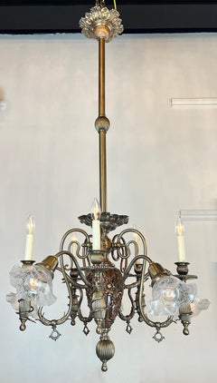 1887 Aesthetic Movement Combination Gas Electric Chandelier
