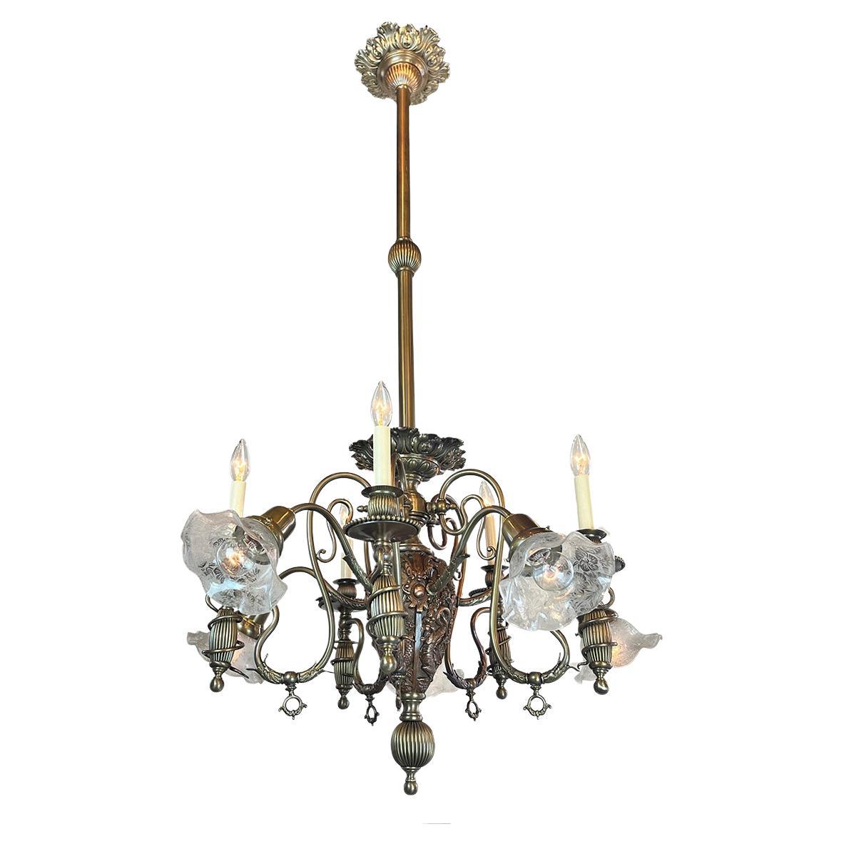 1887 Aesthetic Movement Combination Gas Electric Chandelier 