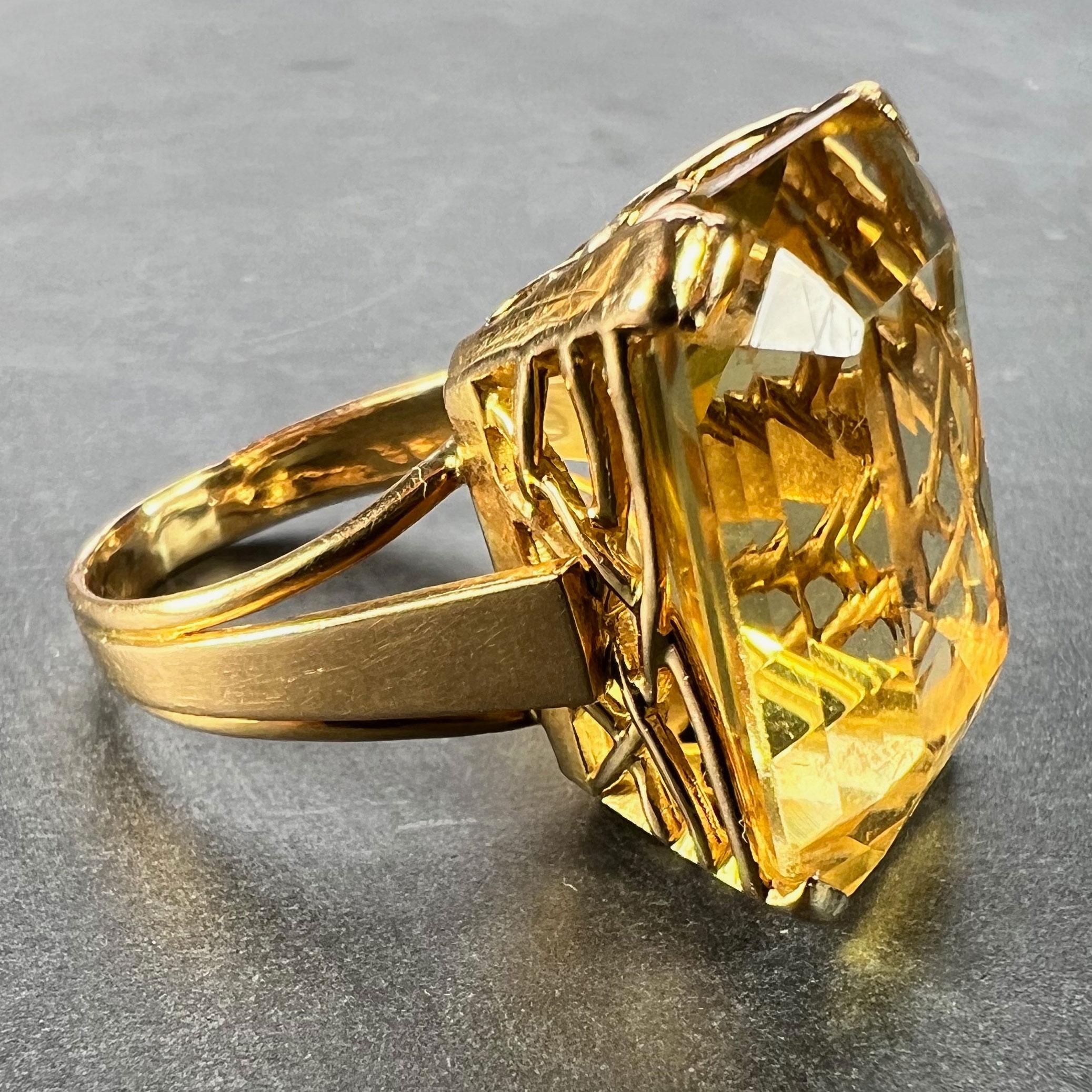 Women's 18.87 Carat Citrine 18 Karat Yellow Gold Retro Cocktail Ring For Sale