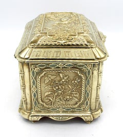 1887 Englische Japonisme-Teedose aus gegossenem Messing von Adolph Frankau & Co.